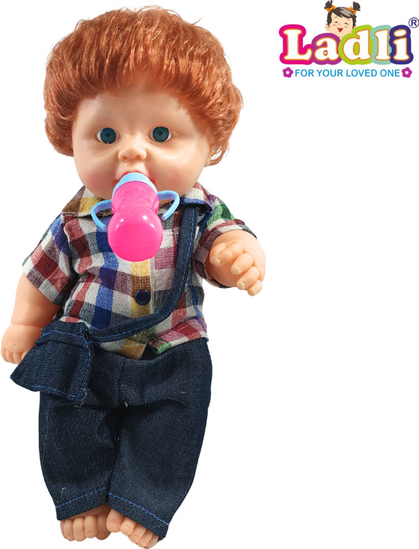 Ladli Golu Baba Doll Little Boy in Teddy Check Dress Doll for Kids Rubber Clothes_B(Multicolor)