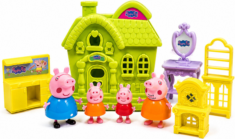Prikuna Peppa Pig Doll House Playset with Family Figures & Accessories(Multicolor)