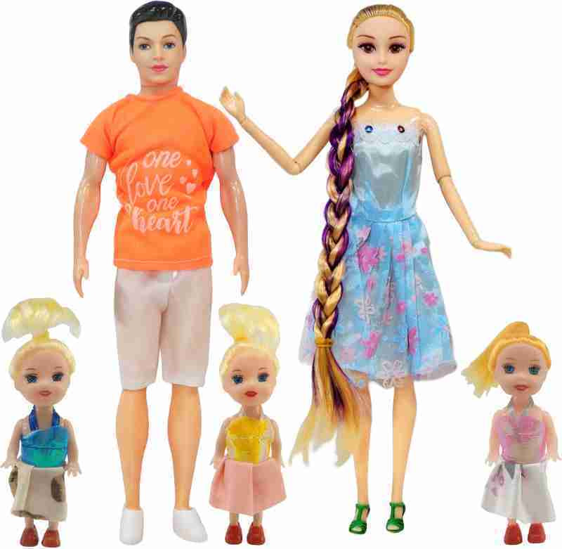 AKANSHA Couple Doll Set with 3 Baby Dolls, Movable Man & Full Foldable & Long Hair Doll(Multicolor)
