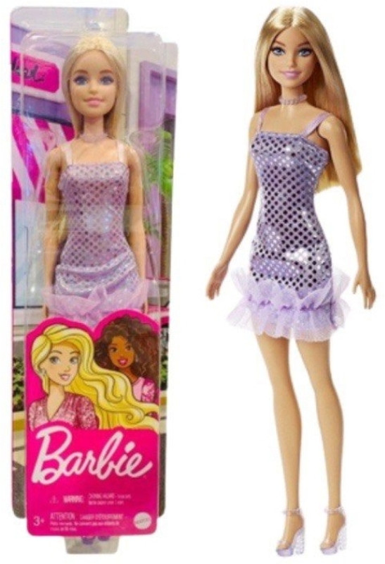 BARBIE Doll, Blonde Hair, Lavender Metallic Mini Dress, Gifts for Kid(Multicolor)