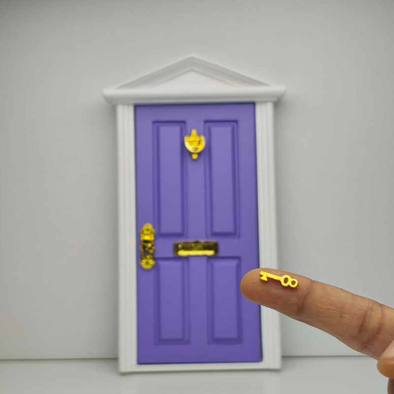 MINIATURES SHOP Miniature Door with Key Dollhouse Accessories Playset(Purple)