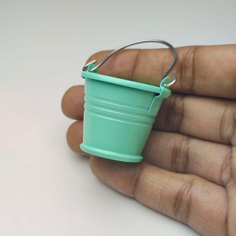 MINIATURES SHOP Miniature Metal Bucket Dollhouse Home Accessories(Blue)