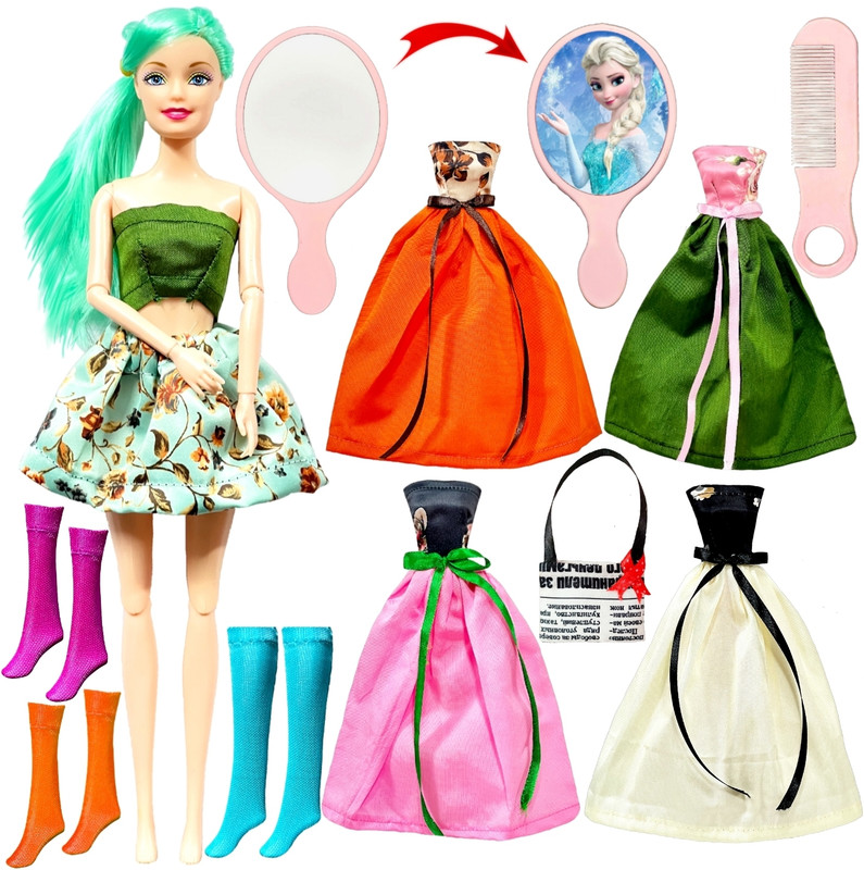 mini gifts - Doll Set With 4 Bow Design Dresses, Mirror & Comb Set And Accessories(Multicolor)