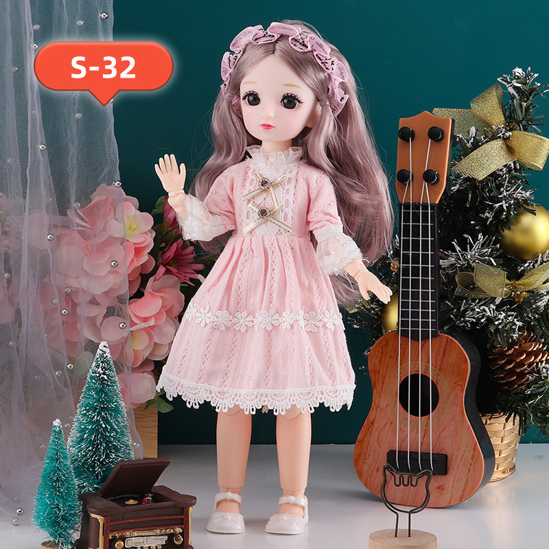 Maadi 30cm pc1 Barbie style doll, Long hair doll, Toys for girls Shoes Jointed Makeup(Maroon)