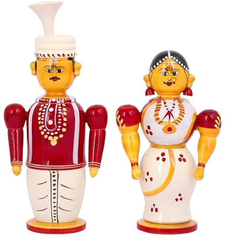 Crafts India Handcrafted channapatna Wooden Bride and Groom Dolls/Toys - Type1(Multicolor)