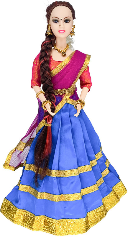 Maalona-exclusive toys Meenakshi | South Indian traditional barbie doll | Fully Foldable |(Blue, Pink)