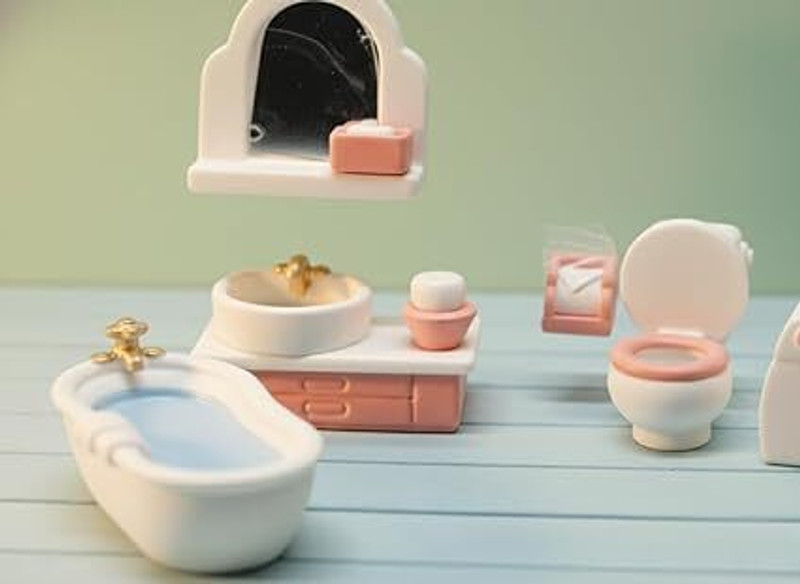 Divineheaven Doll House Bathroom & Dry Area Play Set (11 Pieces)Accessories Play Toy for Kids(Multicolor)