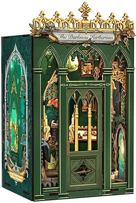 Brijvila 3D Wooden Book Nook Kit Darkness Herbarium Bookshelf Decor Kit(Green)