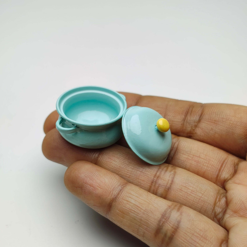 MINIATURES SHOP Miniature Cooking Stew Pot Dollhouse Kitchen Accessories Playset(Pink, Blue)