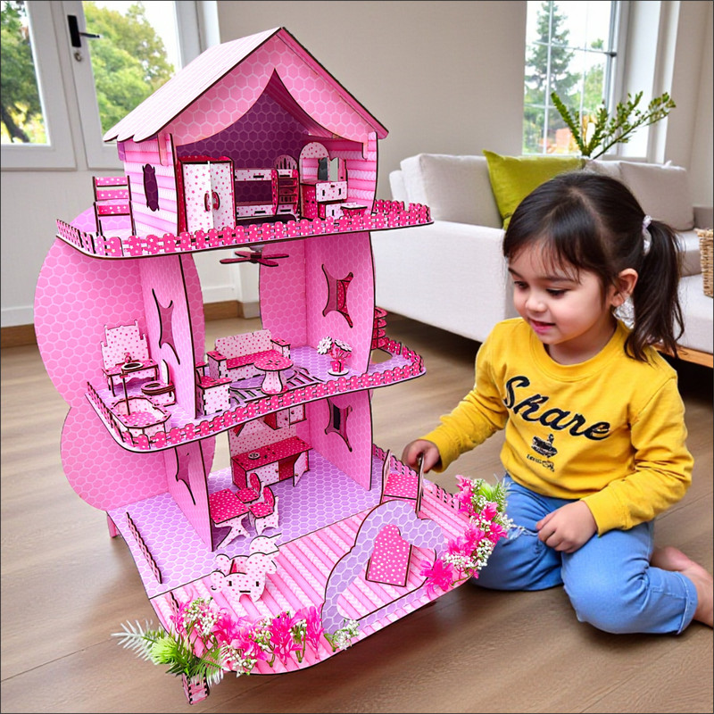 Wishoz Wooden Big Doll House for Girls,Birthday Gift,Kids Room Decor,DIY Kit,Huge Size(Multicolor)