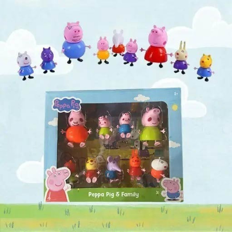 Lallafy Peppa Pig Family Set, 9 Pcs Toy Playset with Peppa, George, Mummy & Daddy Pig(Multicolor)