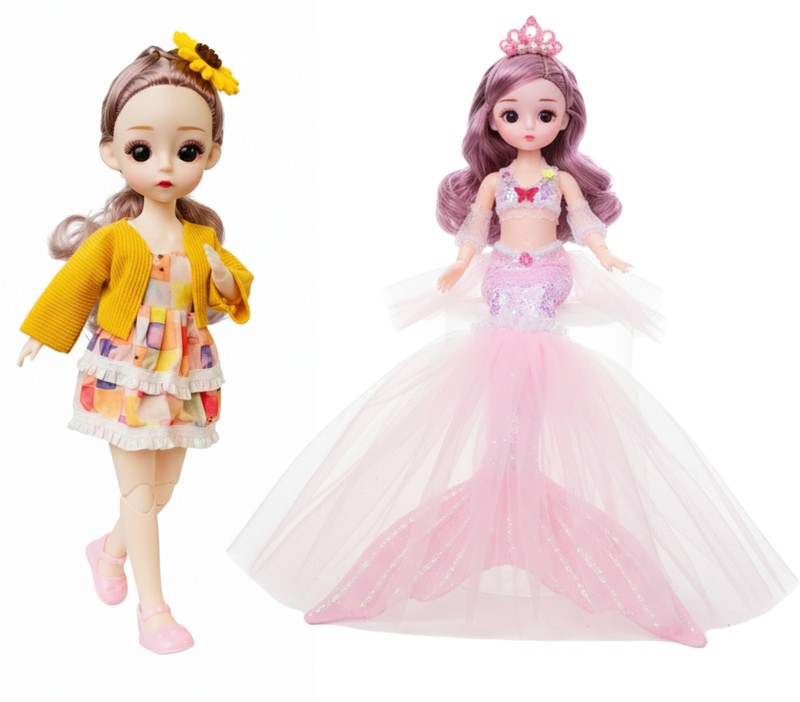 NestyFox 30 cm Fashion Doll and Mermaid Doll Combo for Girls (Random Color)(Multicolor)