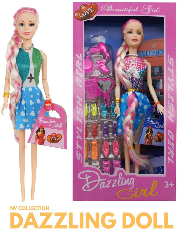 NV COLLECTION Cute Doll for Girls with Braided Hairstyle and Handbag Toy Set(Multicolor)