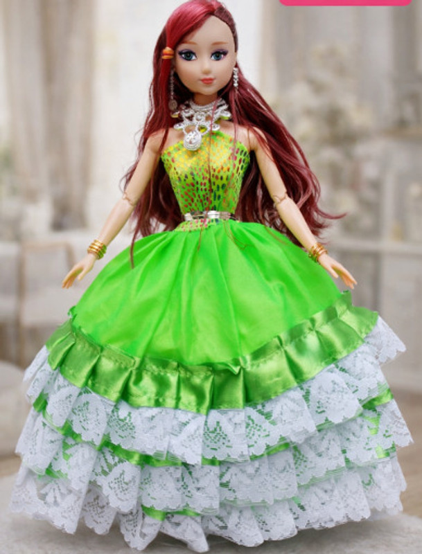 RM Traders Elegant Princess Fashion Doll with Green Ruffle Gown, 30 cm,(Multicolor)