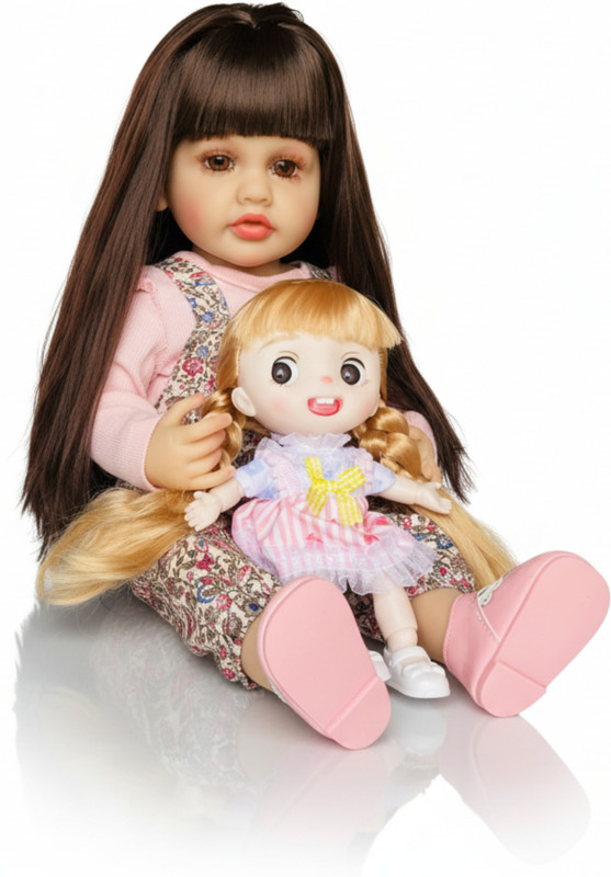 NestyFox 53 cm Realistic Silicone Sound Doll + 22 cm Mini Doll (17 Moving Joints)(Multicolor)