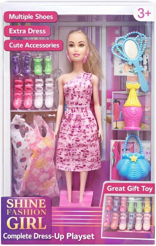 pugly Shine Fashion Girl Doll Set with Dresses, Shoes & Accessories(Pink)