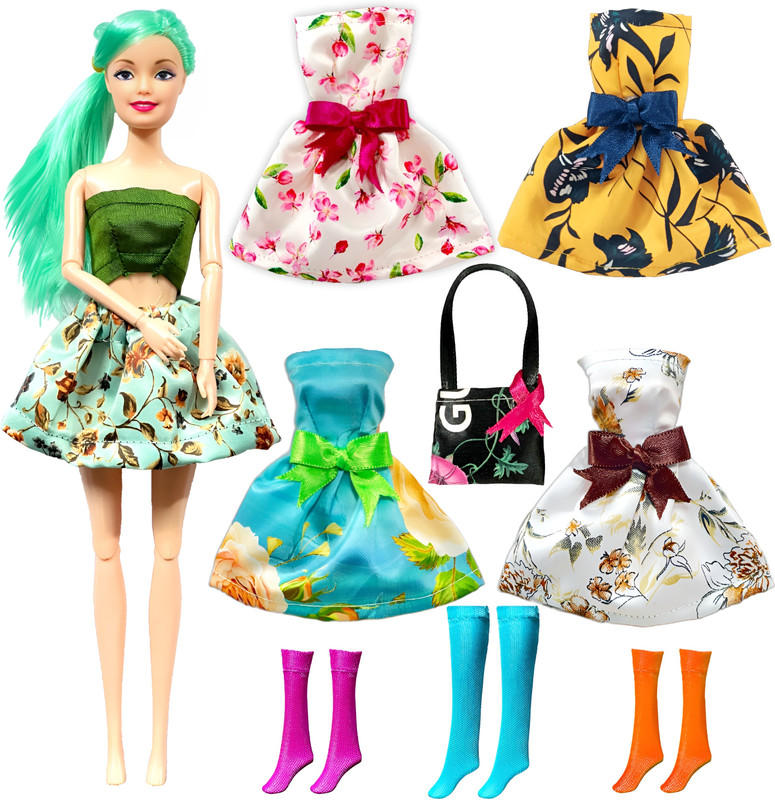 mini gifts - Doll Set Folding Hands And Legs With 4 Doll Dresses, 3 Shoes And 1 Bag(Multicolor)