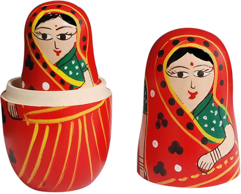 Fashion Bizz Wooden Handmade Crafted Red Color Doll Hand Painted - Nesting Doll - Wooden Decoration Gift Doll - Stacking Nested Wood Dolls for Kids - Set of 5 (Red)(Red)