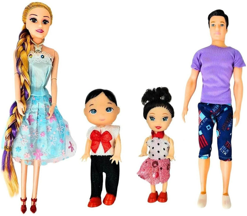 BKDT Marketing Fashion Couple Family Set with 1 Big Doll, 1 Baby Doll, 1 Big Boy & 1 Small Boy(Multicolor)