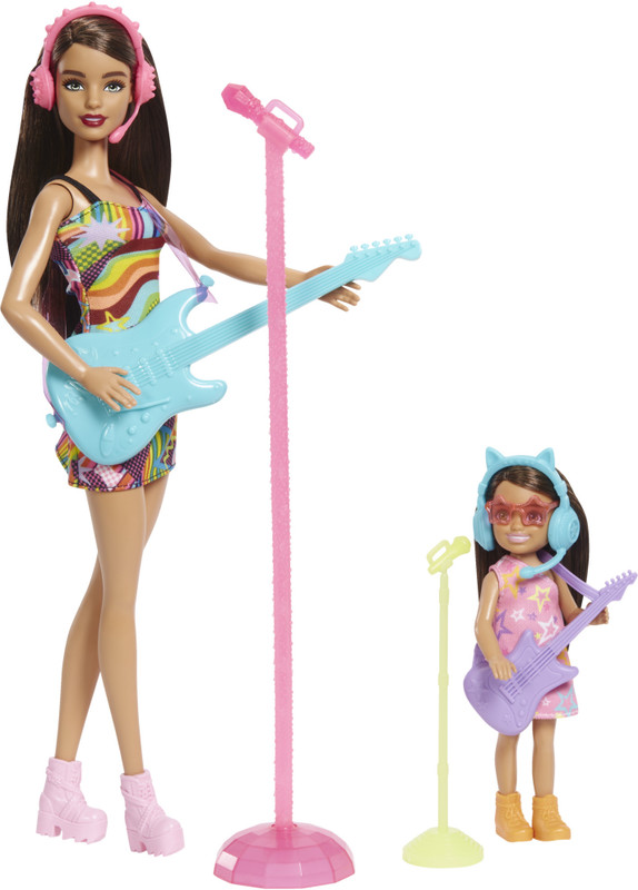 BARBIE Dolls & Accessories, Sisters Pop Star-Themed Playset(Multicolor)