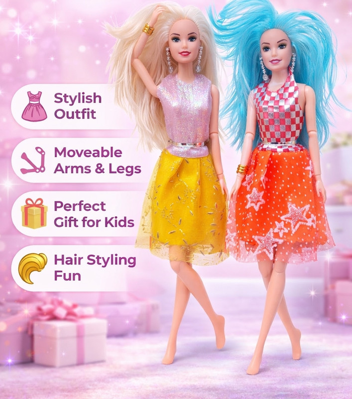 VIJLET Beautiful Fashion Doll Set 2Pcs(Multicolor)