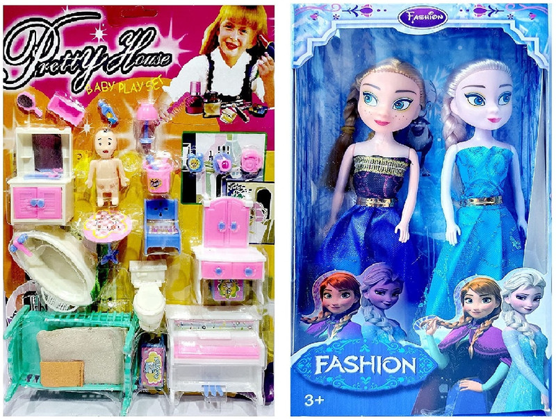 M S.Toys Pretty Home Baby Play Set Dollhouse Playset Portable Sets with Two Sister Dolls(Multicolor)