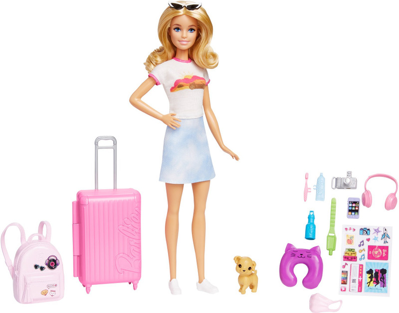 BARBIE Malibu Travel Set With Puppy Doll And Accessories For Kids Ages 3+(Multicolor)