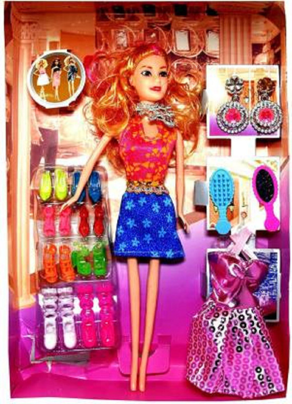 s yuvraj fashion doll with long blonde hair with shoes, comb , dress and accessories for 3 to 8 year old kids (Multicolor)(Multicolor)