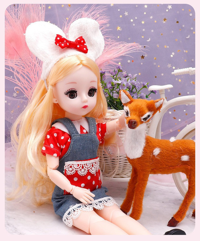DSR Doll Set Movable Joint Makeup Cute Girl Brown Eyes Fashionable Doll for Kids Girls (Size: 30 cm Color: RED)(Red)