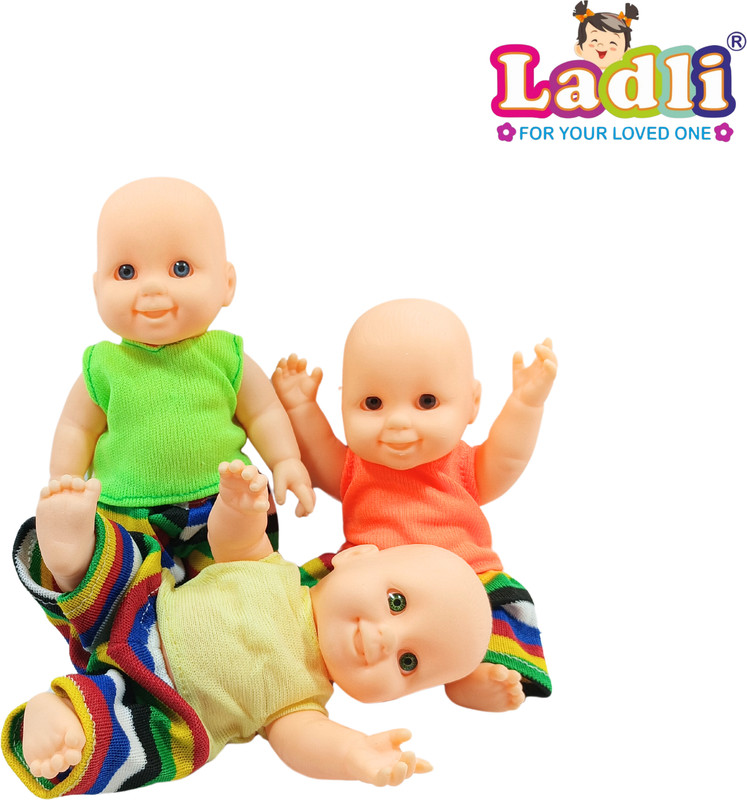 Ladli Cute Little Boy in Teddy Mini born Baby Doll 3 Brother PVC Material Baby Doll(Multicolor)