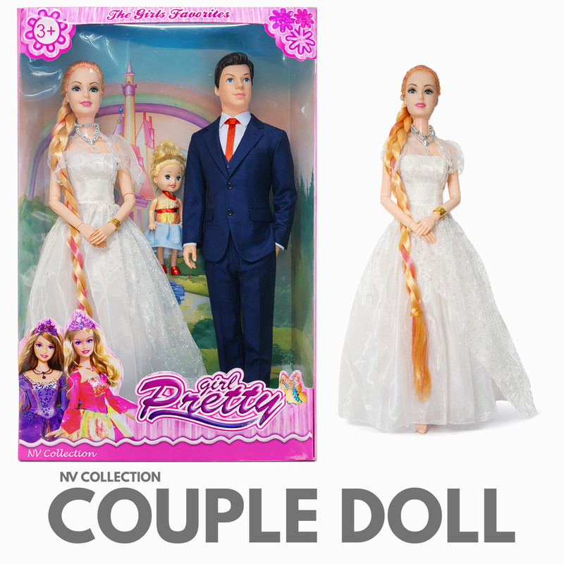 CTC CREATION Couple Dolls with Baby and Toy Accessories for Kids Role Play(Multicolor)