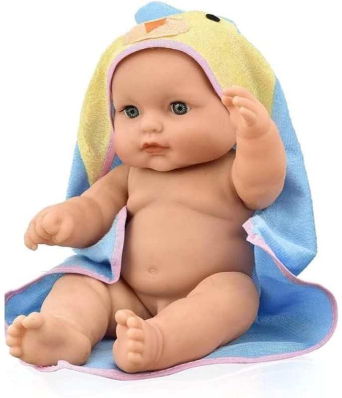 UNIQUE STORE NEW Natural Looking Baby Toy Wearing a Towel with Movable Hands(Blue)