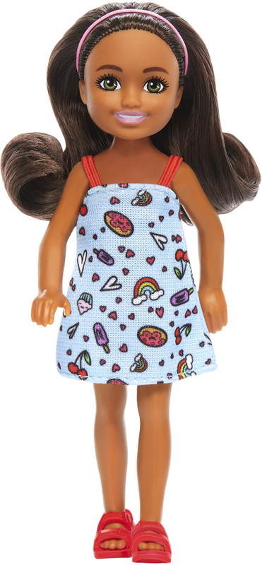 BARBIE Chelsea Doll Small Doll Wearing Removable Blue Dress with Brown Hair &Green Eyes(Multicolor)