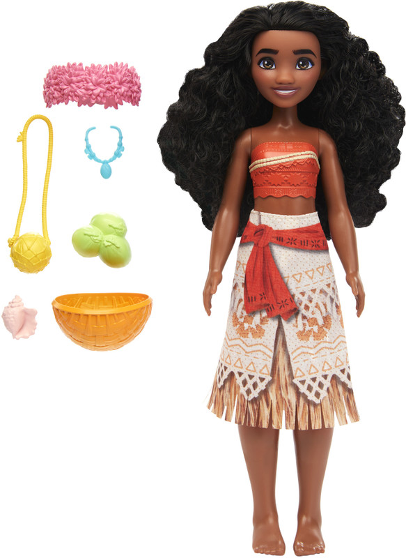 DISNEY PRINCESS Island Adventure Moana Fashion Doll & 6 Accessories, Removable Outfit(Multicolor)