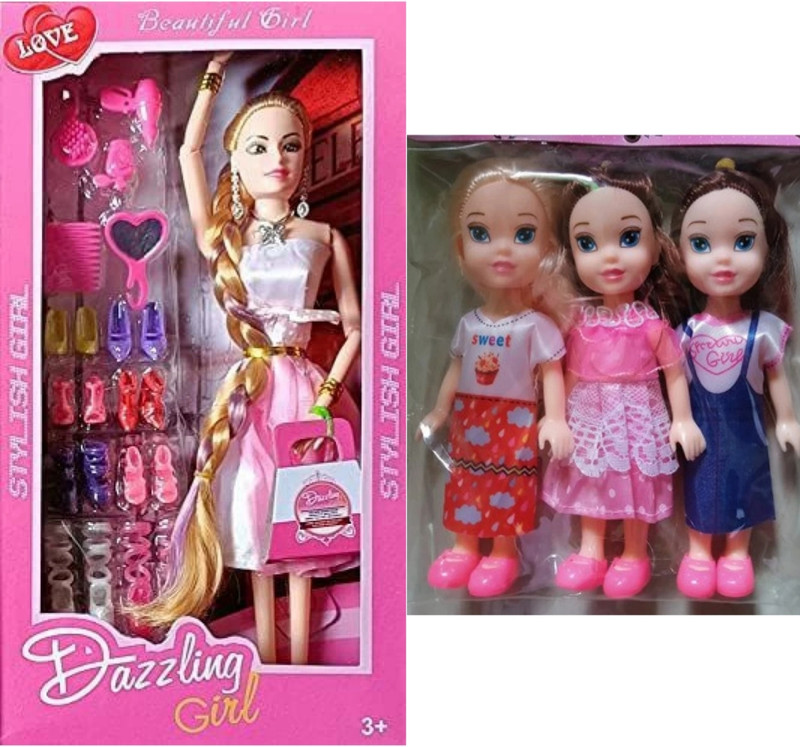 KavyaTanishq Combo pack Stylish Girl & 3 Cute Sister Dolls(Multicolor)