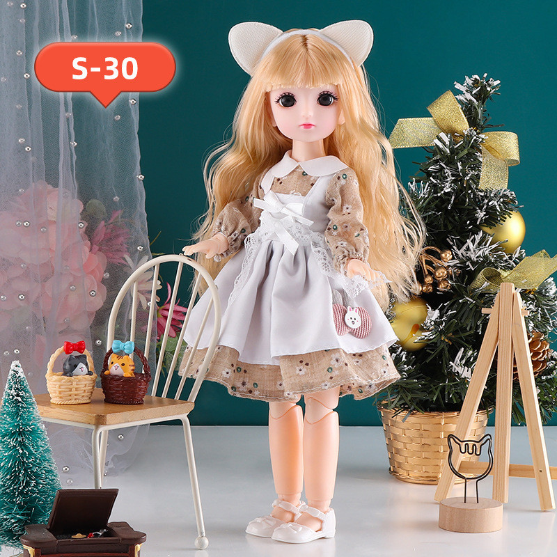 Maadi Doll Set Movable Joint Makeup Cute Girl Brown Eyes Fashionable Doll for Kids(Silver, Green)