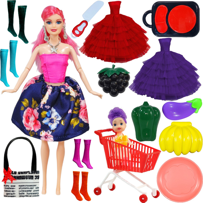 BABRO CuteFace Doll Set With Baby Doll, Stroller & Mini Kitchen And Dolls Accessories(Multicolor)