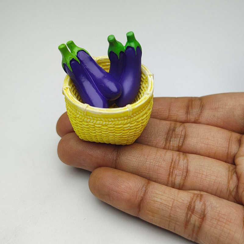 MINIATURES SHOP Miniature Brinjal Basket Set Dollhouse Accessories Playset(Purple)