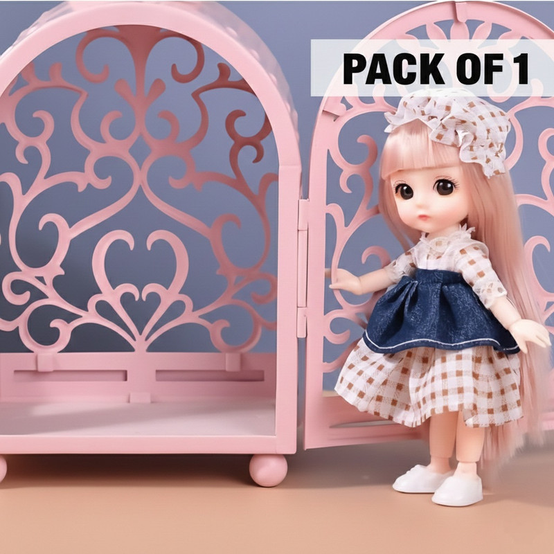 Maadi Trendy 6-Inch Movable Doll for Girls, Long Hair Styling Doll with Elegant Outfit(Blue)