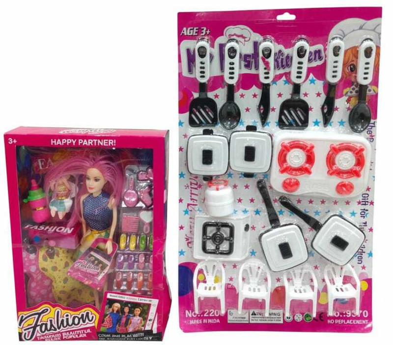 AafiiTraders Dollsetwithkitchensetcombo(Multicolor)