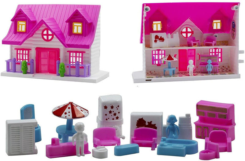 JOLARY Funny Doll House Play Set for Kids, Openable Door with Furniture and Accessories(Multicolor)