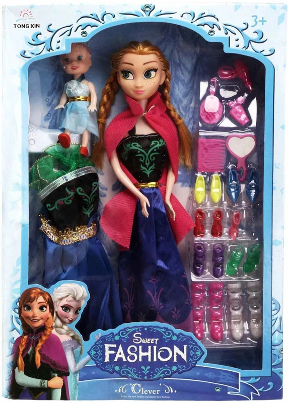 BKDT Marketing Fashion Doll Play Set with one Big Doll, One Small Doll, Dresses, 8 pair of shes and Fashion Accessories(Multicolor)