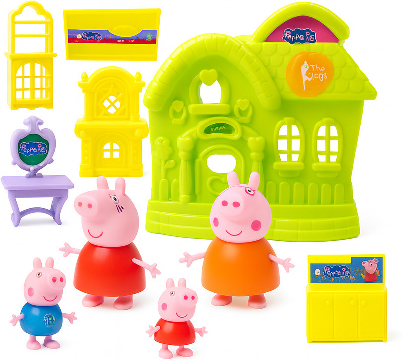Prikuna Peppa Pig Doll House Playset with 4 Family Figurines & Furniture for Kids(Multicolor)