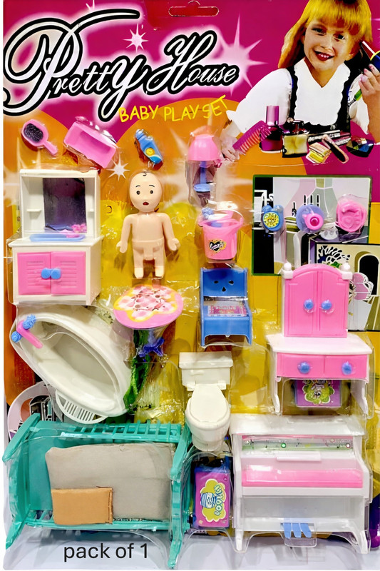 JYESHTHA CREATION Mini Doll House Furniture Set with Baby Doll | Bathroom & Bedroom Play(Multicolor)