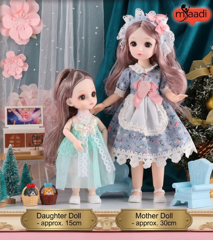Maadi Mother & Daughter Doll Set (30cm & 15cm) - Articulated Fashion Toys(Multicolor)