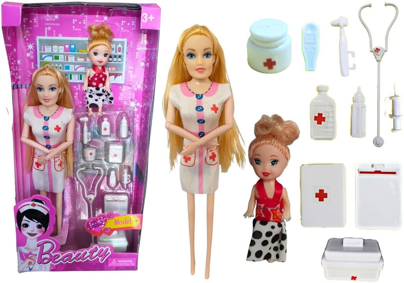 BKDT Marketing Doctor look Doll Toy with small doll for Girls with moveable body with med. Kit(Multicolor)