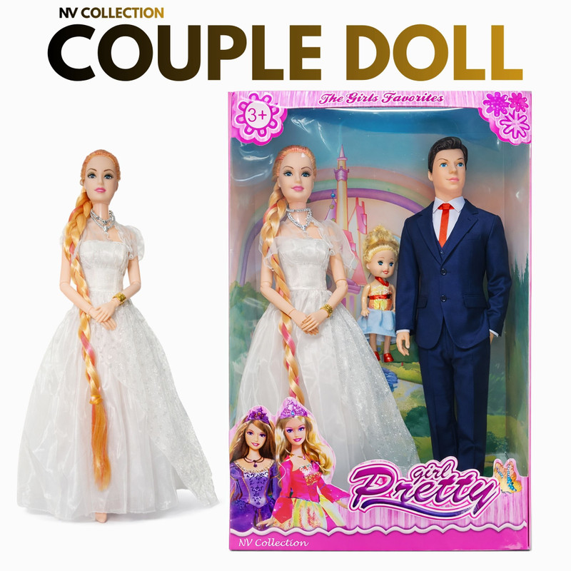 NV COLLECTION Imaginative Doll Family with Couple, Baby, and Extras(Multicolor)
