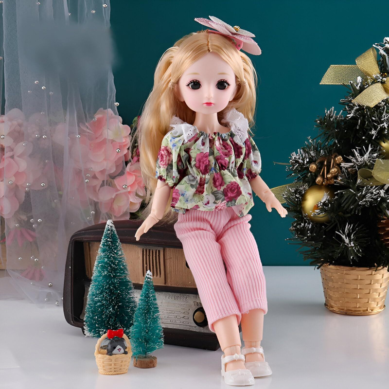 Tickles Movable Joints Beautiful 3D Eyes Fashionable Doll With Top and Pent for Kids(Multicolor)