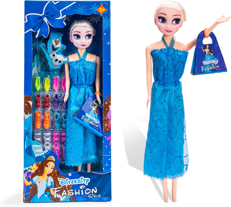 P M Enterprises Frozen Princess Fashion Doll Set for Girls, Handbag & Colorful Shoes | Barbie(Blue)