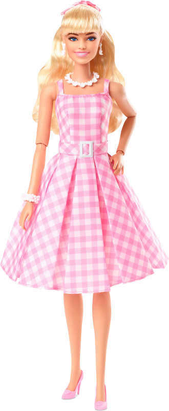 BARBIE The Movie Doll Wearing Pink and White Gingham Dress with Daisy Chain Necklace(Multicolor)